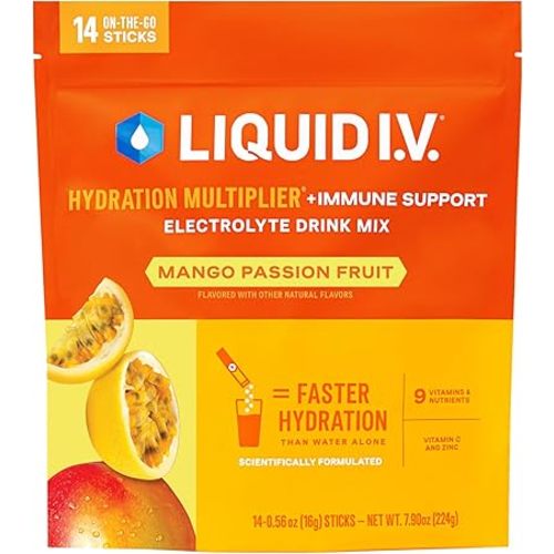 Liquid I.V.® Hydration Multiplier +Immune Support - Mango Passionfruit | Electrolyte Powder Drink Mix | 1 Pack (14 Servings)
