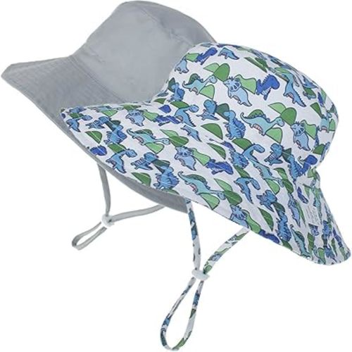 MaxNova Baby Sun Hat Toddler Summer UPF 50+ Baby Girl Bucket Hat Wide Brim Beach Hats for Baby Boys 0-7 Years 2pack