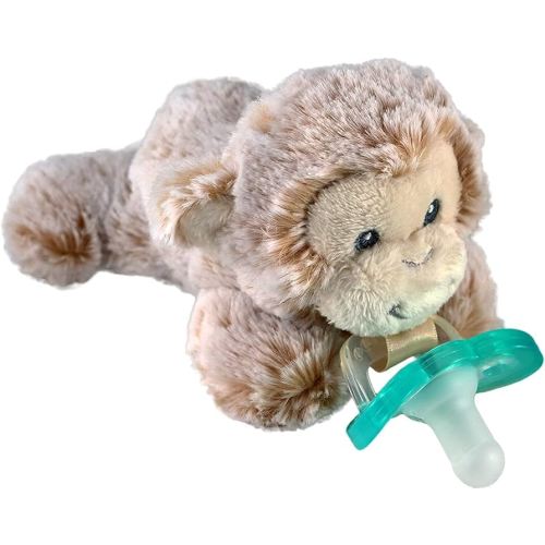 RaZbaby JollyPop Pacifier, Holder w/Detachable Baby Pacifier, Stuffed Animal RaZbuddy, All Ages 0M+, 100% Medical Grade USA Made Silicone, Machine Washable, Textured & Easy to Hold – Monkey