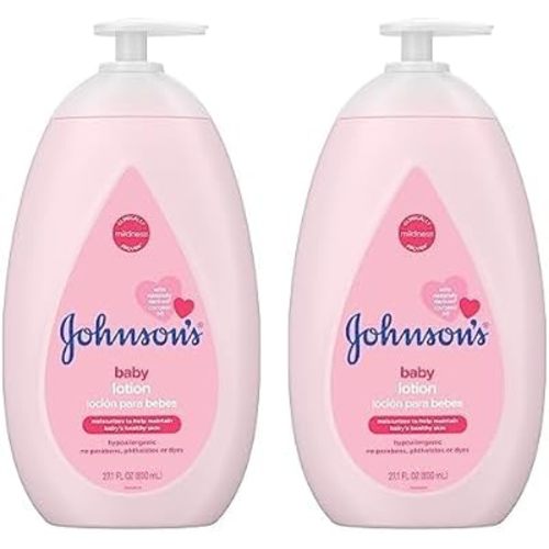 Johnson's Moisturizing Mild Pink Baby Lotion with Coconut Oil for Delicate Baby Skin, Paraben-, Phthalate- & Dye-Free, Hypoallergenic & Dermatologist-Tested, Baby Skin Care, 27.1 Fl. Oz (Pack of 2)