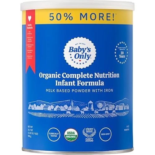 Baby's Only Organic Complete Nutrition Infant Formula, Milk Based Powder with Iron, Modeled After Breast Milk, Newborn to 12 Months Old, 31.7 oz, 1 Pack