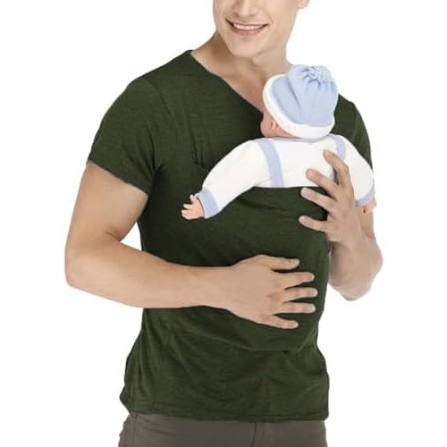 Kangaroo Shirt for Dad and Baby, Dad Shirt with Baby Pouch V Neck Dad Kangaroo T-Shirt Dad Baby Carrier Shirt