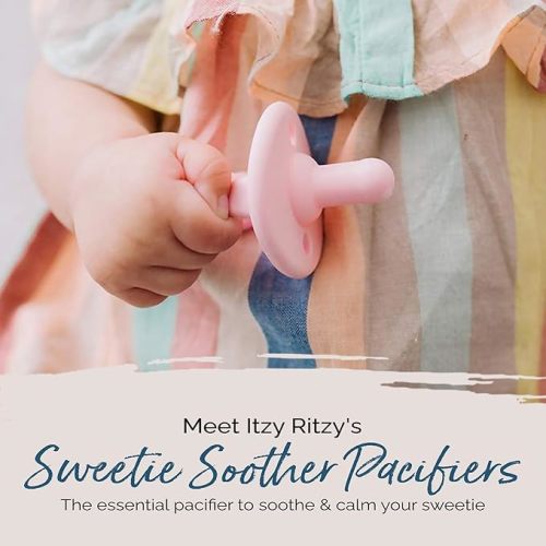 Itzy Ritzy Silicone Pacifiers for Newborn - Sweetie Soother Pacifiers Feature Collapsible Handle & Two Air Holes for Added Safety; for Ages Newborn and Up, Set of 2 in Light Pink & Dark Pink