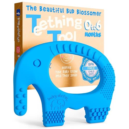 Teething Toys for Babies Age 0 to 6 Months - Baby Elefun 5X Pain Relief Smart Teether - Zero Developmental Delay Silicone Baby Teething Toy Ring - Cute Infant Shower Gift Chew Toys for Babies