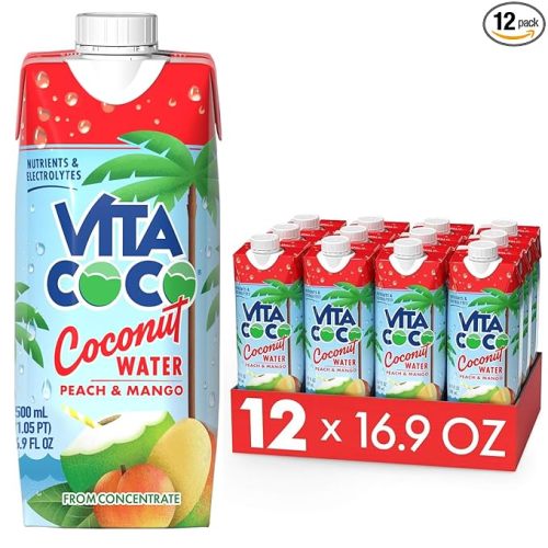 Vita Coco Coconut Water, Peach & Mango - Naturally Hydrating Electrolyte Drink - Smart Alternative to Coffee, Soda, and Sports Drinks - Gluten Free - 16.9 Fl Oz (Pack of 12)