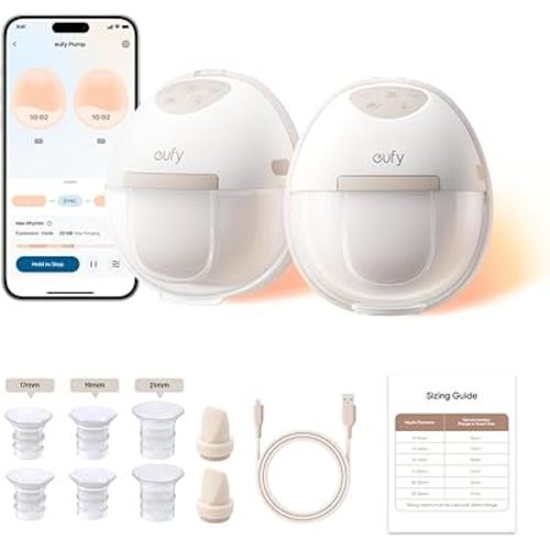 eufy Security Heated Breast Pump Hands-Free E20, Wearable with Innovative HeatFlow, 3 Heat Levels, Optimized Rhythm via App, Hospital-Grade Suction, Leakproof, Ultra-Slim and Quiet for in-Bra Use