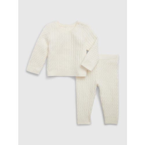 Baby CashSoft Cable-Knit Sweater Set in ivory frost, size: 0-3 M