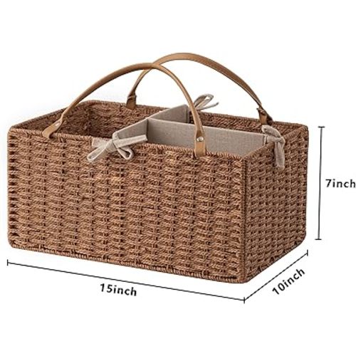 HBlife Large Baby Diaper Caddy Organizer, Paper Rope Storage Baskets Nursery Bin with Removable Divider, Portable Car Organizer for Diapers, Baby Shower Gifts, Newborn Essentials Must Haves