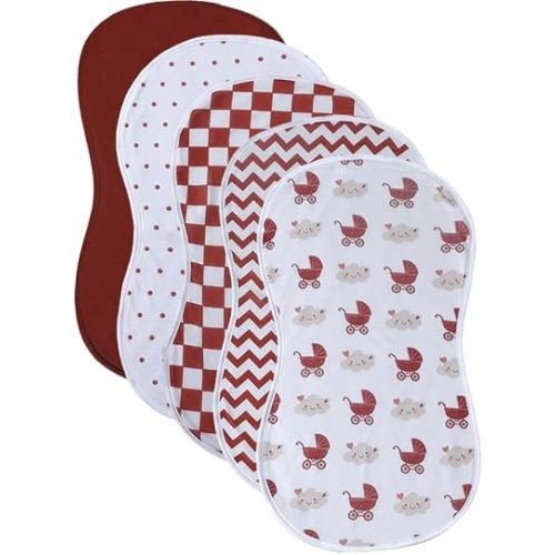 sleepyturtle Pack of 5,Baby Burp Cloths,Soft and Absorbent,Unisex,Easy to Use (red-yec)