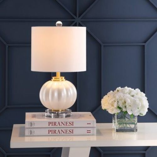 17.5" Glass/crystal Pearl Table Lamp (includes Led Light Bulb) White/gold - Jonathan Y: Modern Faux Silk Shade, Ul Listed
