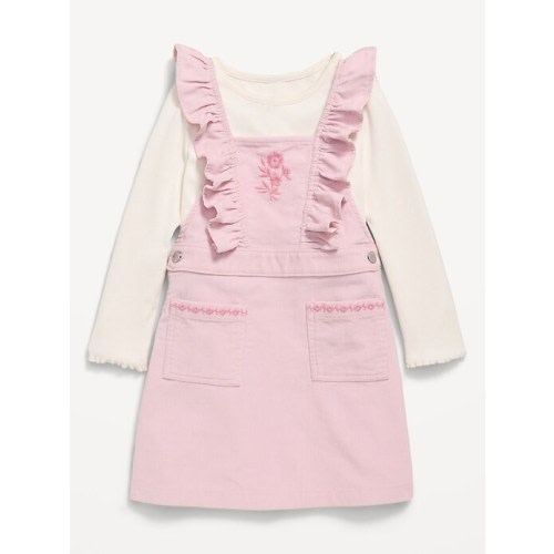 Long-Sleeve Ribbed T-Shirt and Embroidered Jean Dress Set for Toddler Girls | Old Navy