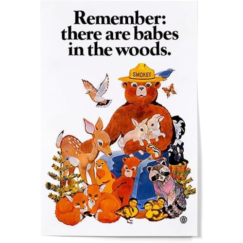 Lantern Press 12x18 Inch Art Print Wall Decor, Smokey Bear, Babes in the Woods, Vintage Poster