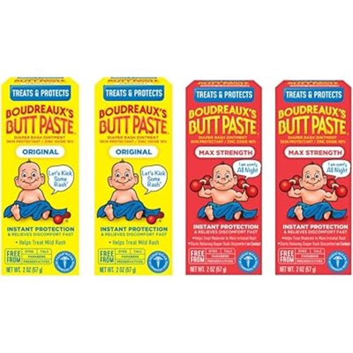 Boudreaux's Butt Paste Maximum Strength Diaper Rash Cream, Ointment for Baby, 4 oz. Tube (2 Ounce (Variety Pack))