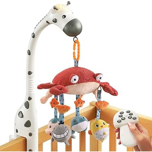 TUMAMA Baby Crib Mobile,3 in 1 Crib Toys with Remote Control,Projection Night Light, Music and White Noise, Mute Spin Motor Nursery Sensory Toys for Infant 0 3 6 9 Month Newborn Xmas Gift