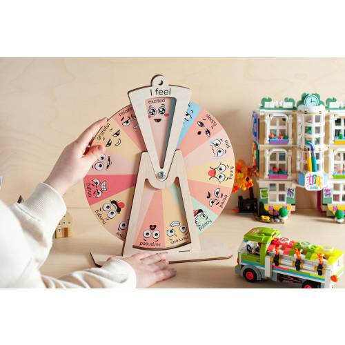 Feelings wheel, feelings chart, emotion chart, emotion wheel, feelings chart for kid, wood toy, homeschool game, Montessori toddler toys