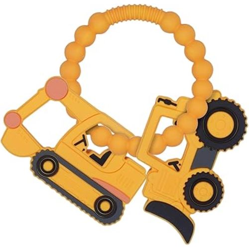Silicone Baby Ring Toy with Excavator,Bulldozer Teethers,Must Haves Teething Relief Chew Toys for 0-6,6-12 Months Boys and Girls,Newborns Essentials,Safe and Soft,BPA Free.