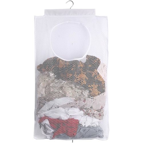 ALYER Breathable Mesh Laundry Hamper,Foldable Hanging Closet Storage Basket,Portable Space Saving Dirty Clothes Bag (White)