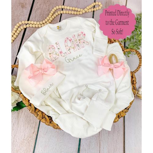 Going home outfit baby outfit girl Personalized Baby Girl Outfit Set Soft Pink and green Coming Home Outfit Baby Girl Shower Gift Outfit