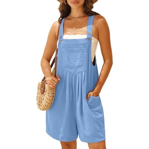 GRECERELLE Jumpsuits For Women Summer Short Overalls Casual Sleeveless Adjustable Loose Women's Rompers with Pockets 2025