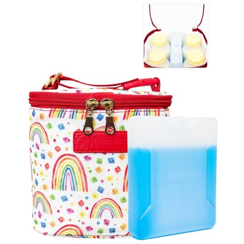 Sarah Wells Cold Gold Breastmilk Cooler Bag with Safety Tested Ice Pack - Insulated Milk Storage for Work, Travel & Daycare - Fits Bottles & Pump Parts - Machine Washable (Rainbows)