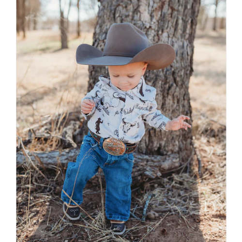 BOYS LONG SLEEVE COWBOY PRINT PEARL SNAP- ONESIE
