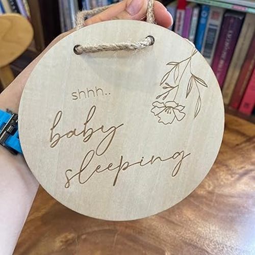 Baby Sleeping Wooden Hanging Sign, Shhh Baby Sleeping Door Sign, Baby Room Nursery Home Bedroom Rustic Hanging Wooden Plaque (2)