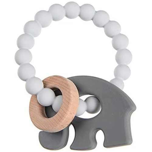 Chewbeads - Brooklyn Teething Toy - Silicone Teething Ring & Wood Teether for Infants, Babies & Toddlers - Grey