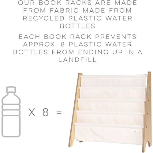 3 Sprouts Recycled Fabric Kids Bookshelf – 4-Tier Sling Book Rack Organizer - Nursery Room Playroom Classroom Wooden Book Shelves - Kid Bookcase Wood Storage Shelf for Toddler Age 3+ - Terrazzo Gray