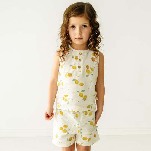 Organic Kids Tank and Shorts Linen Set - Citron
