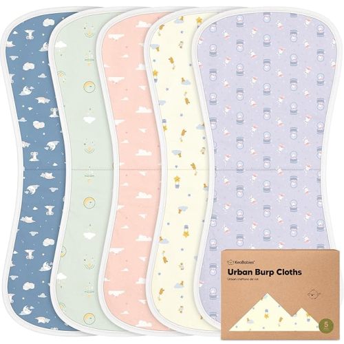 Organic Burp Cloths Baby Boy & Girl - 5-Pack Super Absorbent Cotton Burping Cloths for Babies, Soft & Plush Newborn Spit Up Rags, Infant Towels for Milk Spit Up, Unisex, Large 21" x 10" (Dreamers)