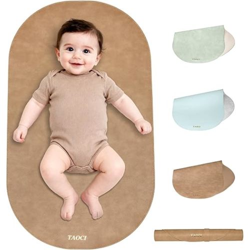 Changing Pad - Diaper Changing Pad, Waterproof & Wipeable Portable Baby Changing Pads, Vegan Leather Change Mat for Home & Travel, Brown, 27.5 x 15.7 ''