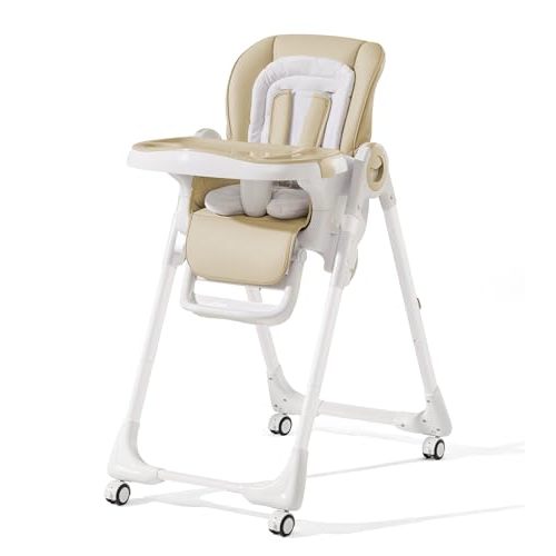 Convertible High Chairs for Babies and Toddlers, Height Adjustable Baby High Chair, High Chair with Removable Tray, Adjustable Backrest and Pedal, Portable Baby Dinning Chair with Lockable Wheels…