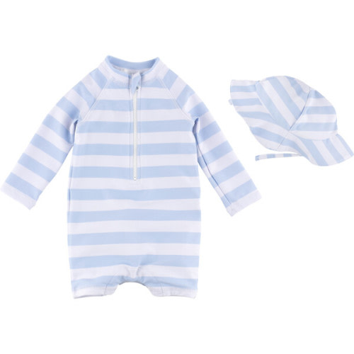 Swimsuit Romper & Hat Set, Blue - Miniclasix Swim | Maisonette