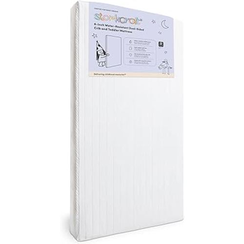 Storkcraft 6-Inch Water-Resistant Grow-with-Me Crib & Toddler Mattress — GREENGUARD Gold Certified, Dual-Sided Mattress for Baby Cribs & Toddler Beds, Durable Water-Resistant Cover, Made in The USA