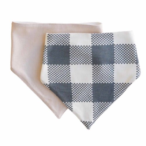 Big Check Waffle Bamboo 2pc Bandana Bibs | Denim