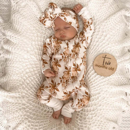 2PCS Lovely Floral Printed Baby Long Sleeve Jumpsuit