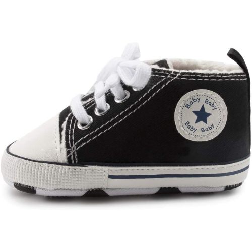 Meckior Baby Girls Boys Canvas Sneakers Soft Sole High-Top Ankle Infant First Walkers Crib Shoes