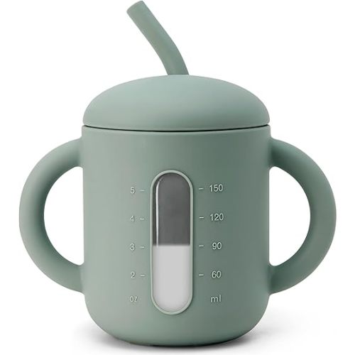 SAMiGO Silicone Baby Straw Cup for 6 12 18 Months, Sippy Cup for Infant and Toddler Training and Water Drinking, 6 OZ