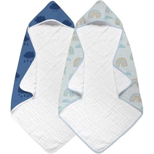 Hooded Baby Towels for Newborn,32x32 Inches,Baby Bath Towels,2-Pack,Hooded Towels for Baby,Infant,Toddler and Kids(Black Clouds)