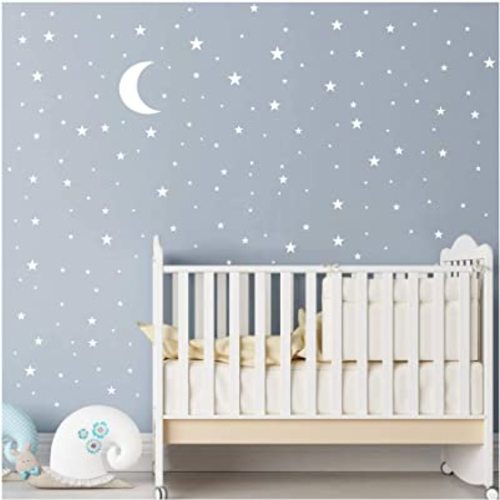 Moon and Stars Wall Decal Vinyl Sticker for Kids Boy Girls Baby Room Decoration Good Night Nursery Wall Decor Home House Bedroom Design YMX16 (White)