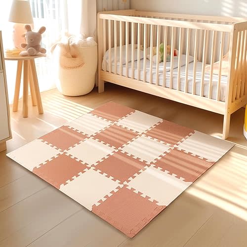 TCBunny Kids Soft EVA Foam Jigsaw Puzzle Play Mat, 18 Interlocking Tiles and Edges Baby Play Mat, for Kids Gym, Nursery, Playroom, Pet Mat, Total Floor Coverage 16 Sq Ft