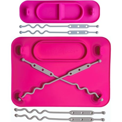 BUSY BABY Silicone Mat Bundle - 1 Original Mat Plus 1 Mini Mat, Strong Suction Cups, 6 Straps to Secure Baby Essentials and Keep Them Off The Floor, Baby Led Weaning, Travel Sleeve Included
