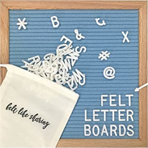 Felt Letter Board, 10x10in Changeable Letter Board with Letters White 300 Piece - Felt Message Board, Oak Frame Wooden Letter Board for Baby Announcements, Milestones, Office Decor & More (Light Blue)