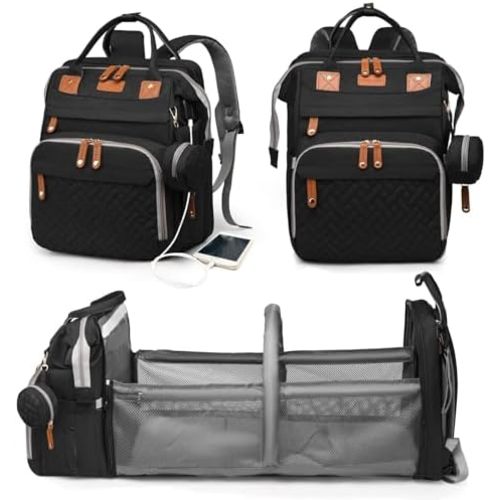 Astro alan Baby Diaper Bags with Changing Station, Waterproof Diaper Bag Backpack for Moms Dads with USB Charging Port, Baby Shower Gifts, Large Capacity diaper backpack, Black