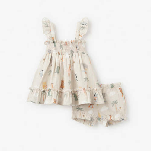 Tea Party Organic Muslin Smocked Dress w/ Bloomer – Elegant Baby