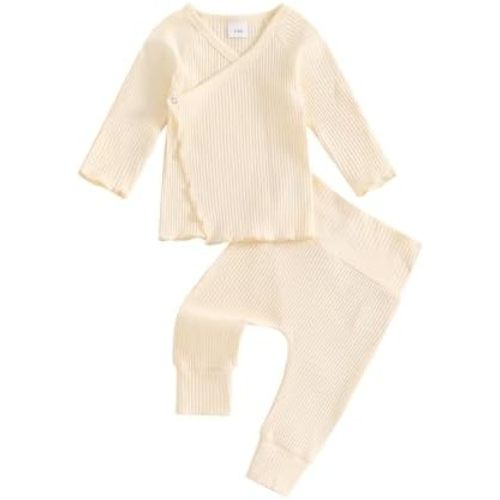 GOOCHEER 2Pcs Newborn Baby Girl Coming Home Outfit Mitten Cuffs Solid Knitted Long Sleeve T-Shirt Tops Pans Set Fall Clothes
