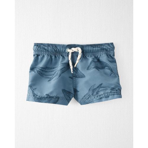 Baby Whale Print Recycled Swim Trunks - Style,Blue
