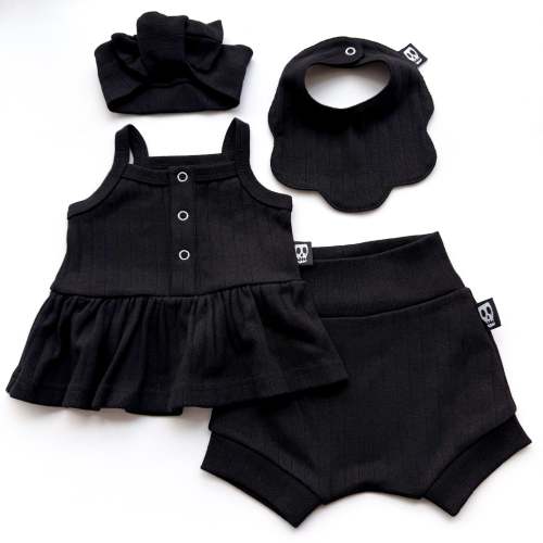BABY POINTELLE BLACK 4 PIECE FRILL BABY SET