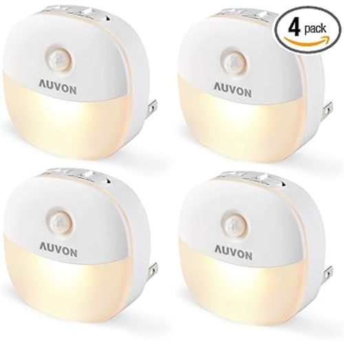 AUVON Plug in Night Light with Motion Sensor and Dusk to Dawn Sensor, Mini Warm White LED Nightlight with 1-50 lm Adjustable Brightness for Bathroom, Hallway, Stairs, Bedroom, Kitchen (4 Pack) - Amazon.com