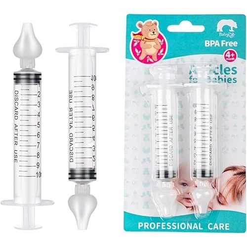 Baby Nasal Aspirator, 10ml Syringe Nasal Irrigator, Reusable Silicone Nasal Suction Tip, Nasal Syringe for Baby, Nose Cleaner Rinsing Device